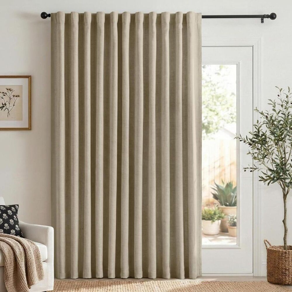 Brand New 100% Blackout Shield Oatmeal Extra-Wide Linen Blackout Curtain